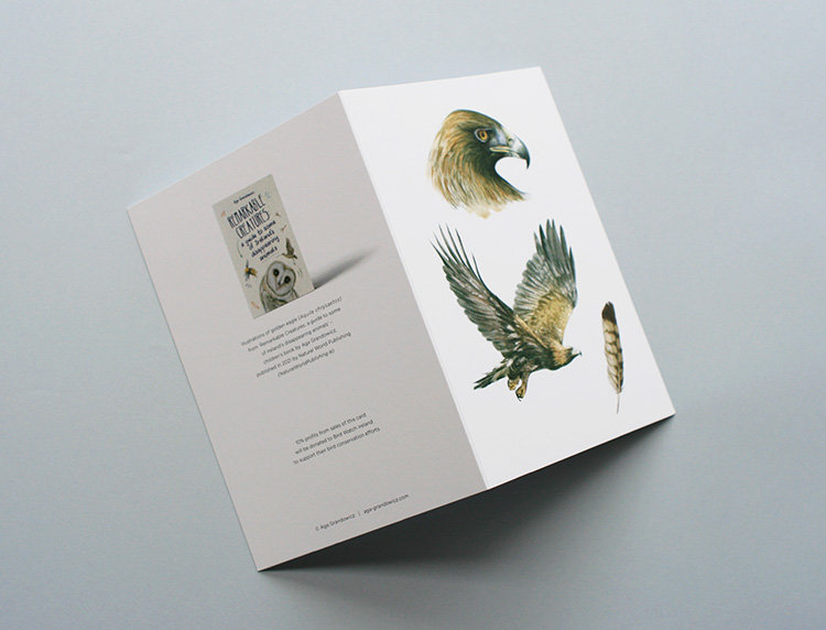 Greeting card, A5 folded to A6, with wildlife illustration of a golden eagle 1